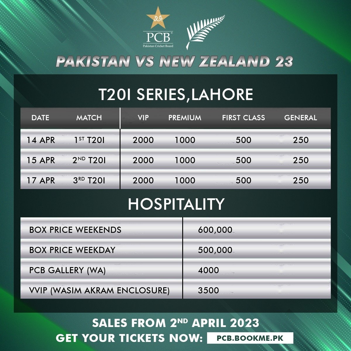 Pakistan vs New Zealand T20 Series 2023-Ticket Price, Online Booking